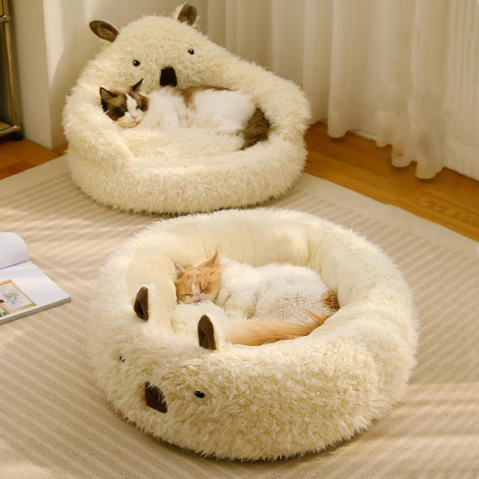 Calming Alpaca Cat Bed – Soft Plush Anti-Slip Pet Nest for Cats & Small Dogs