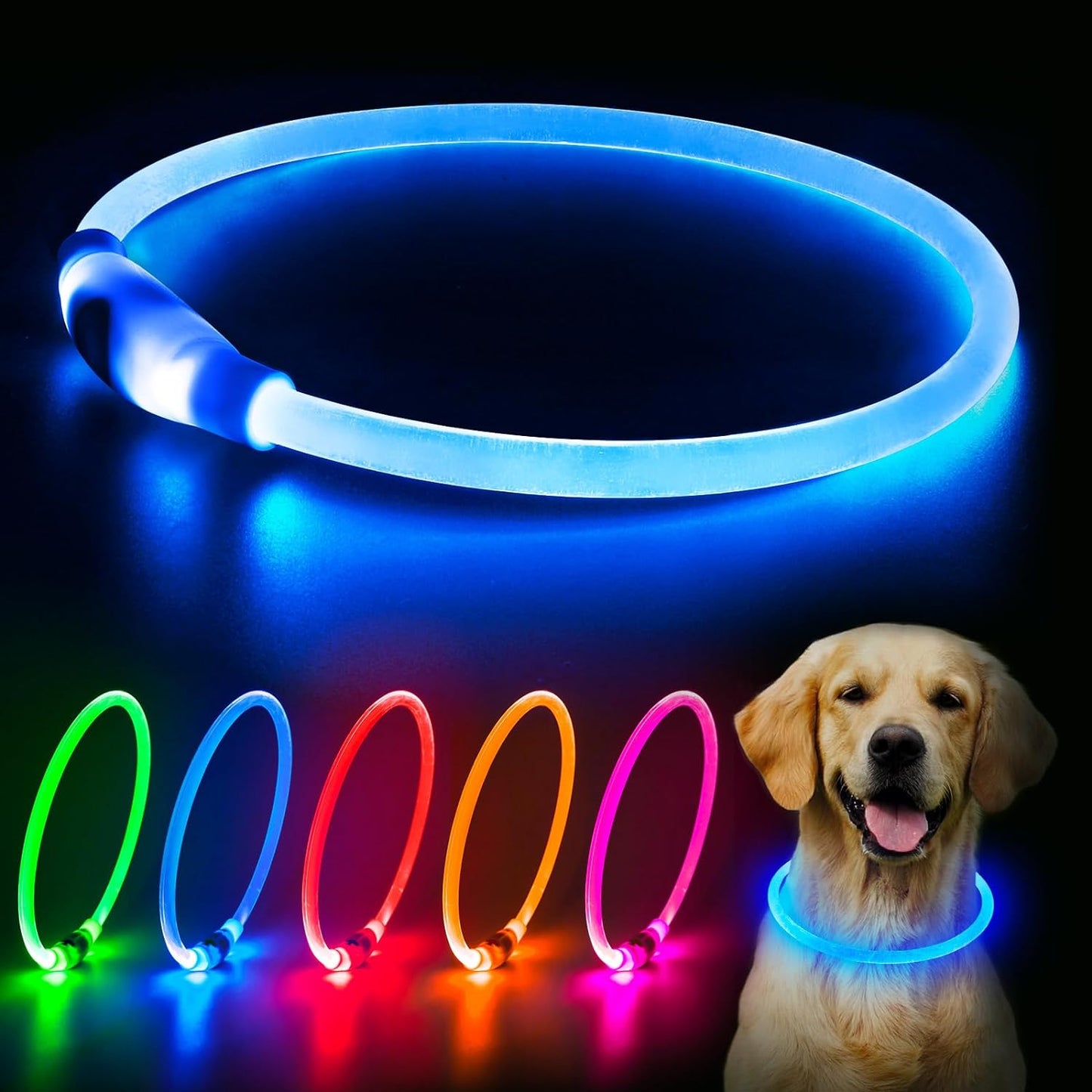LED USB Rechargeable Dog Safety Collar – Glow-in-the-Dark Pet Visibility Light