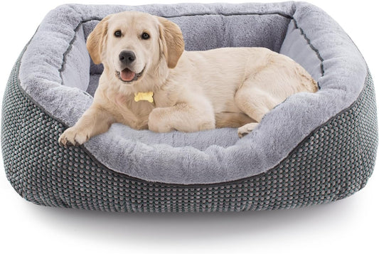 Calming Plush Dog Bed with Raised Rim