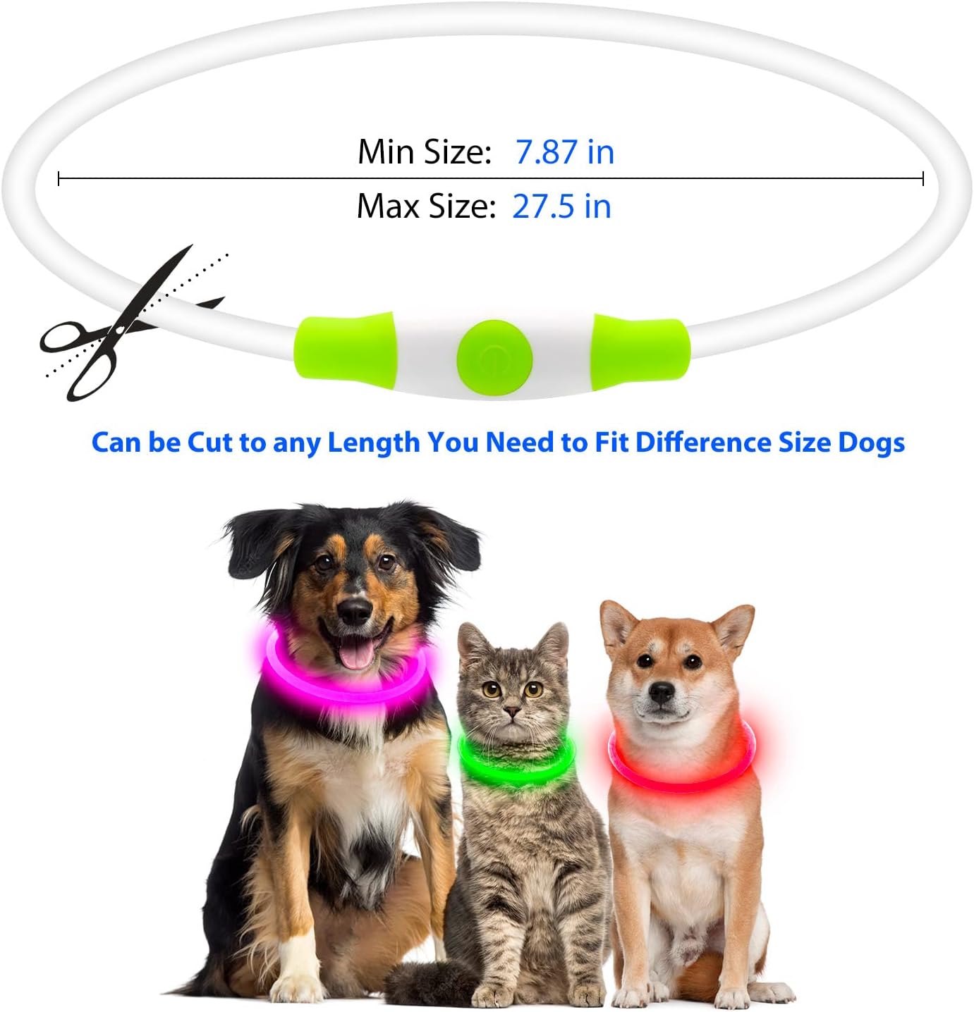 LED USB Rechargeable Dog Safety Collar – Glow-in-the-Dark Pet Visibility Light