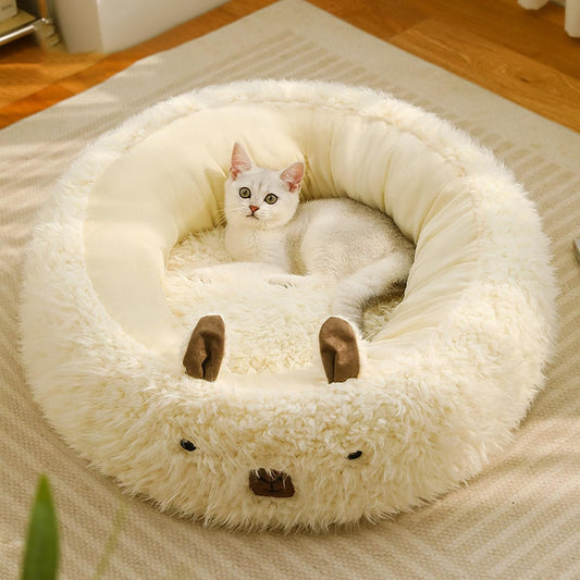 Calming Alpaca Cat Bed – Soft Plush Anti-Slip Pet Nest for Cats & Small Dogs